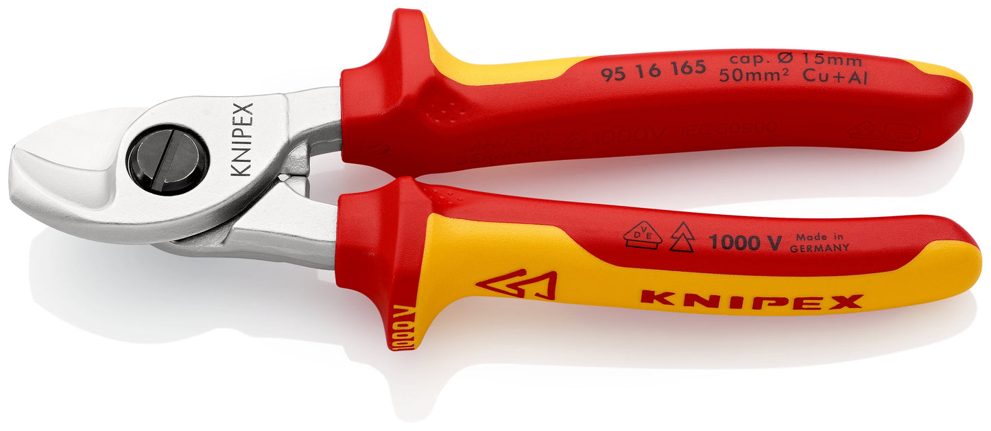 KNIPEX 95 16 165 Cortacables aislados con mangos en dos componentes, según norma VDE cromado 165 mm