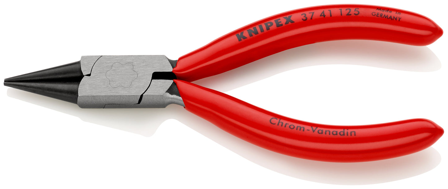 KNIPEX 37 41 125 Pinza de punta redonda para electrónica con mangos de plástico pavonada 125 mm (5'')