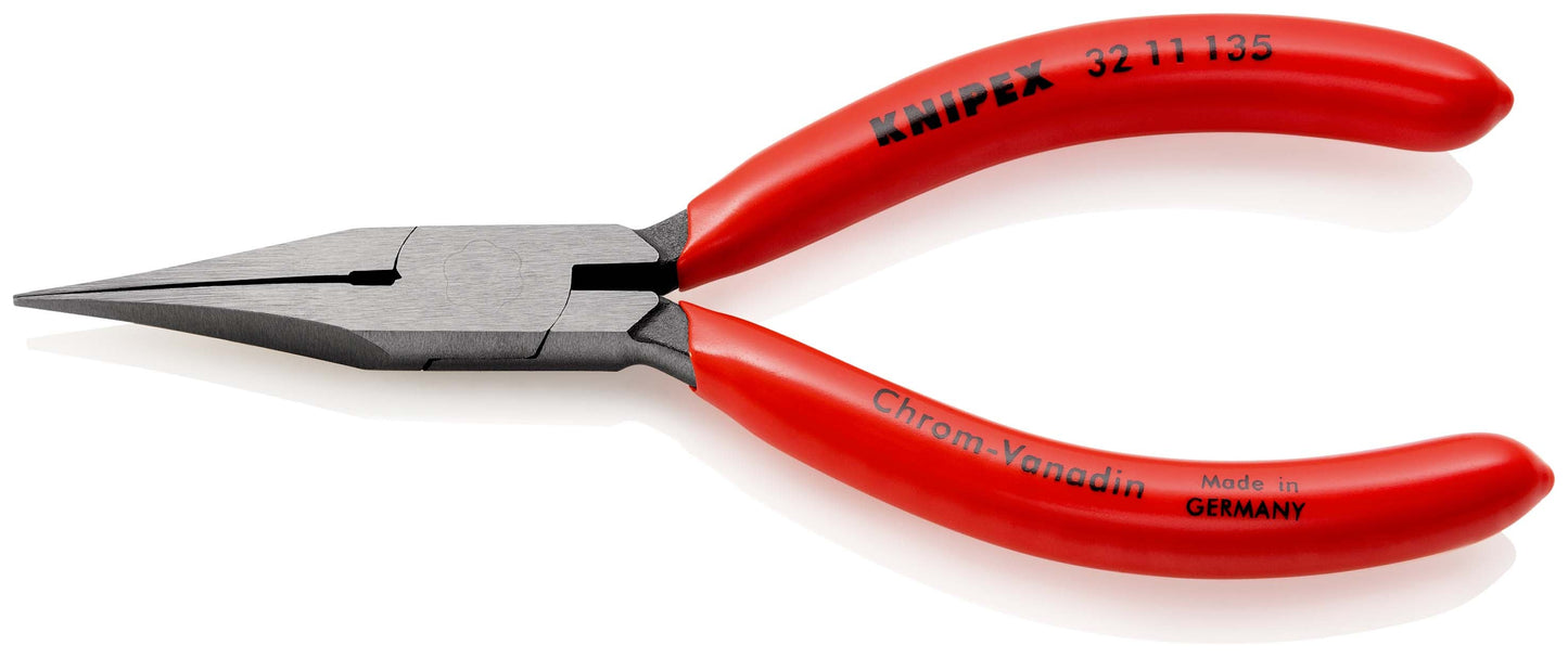 KNIPEX 32 11 135 Pinza de punta larga plana y fina para ajuste de relevadores con mangos de plástico pavonada 135 mm (5.25″)