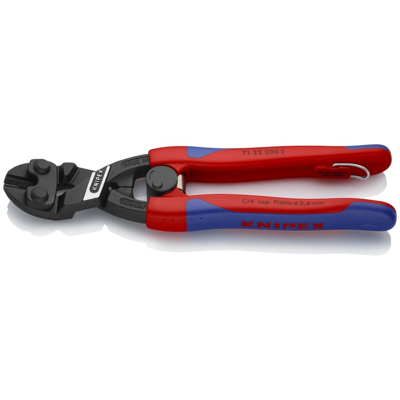 KNIPEX 71 22 200 T BK Cortapernos compacto CoBolt con anilla de protección anticaídas 200 mm (8")