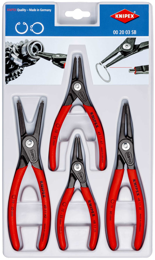 KNIPEX 00 20 03 SB Juego de 4 pinzas de precisión para anillos de retención