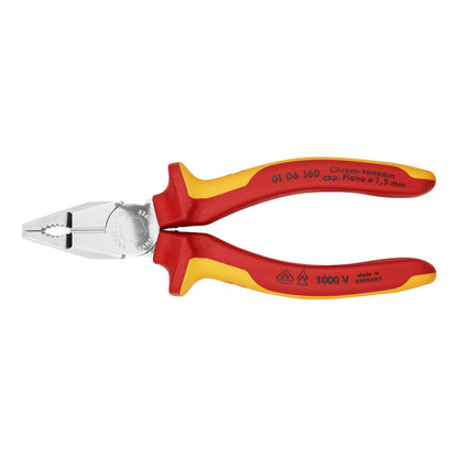 KNIPEX 01 06 160 Pinza aislada universal con mangos ergonómicos 1000V cromada 160 mm (6.25″)