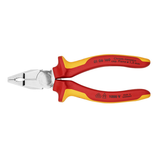 KNIPEX 01 06 160 Pinza aislada universal con mangos ergonómicos 1000V cromada 160 mm (6.25″)