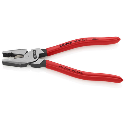 KNIPEX 02 01 200 SB Pinza universal de alta palanca con mangos de plástico pavonada 200 mm (8″)