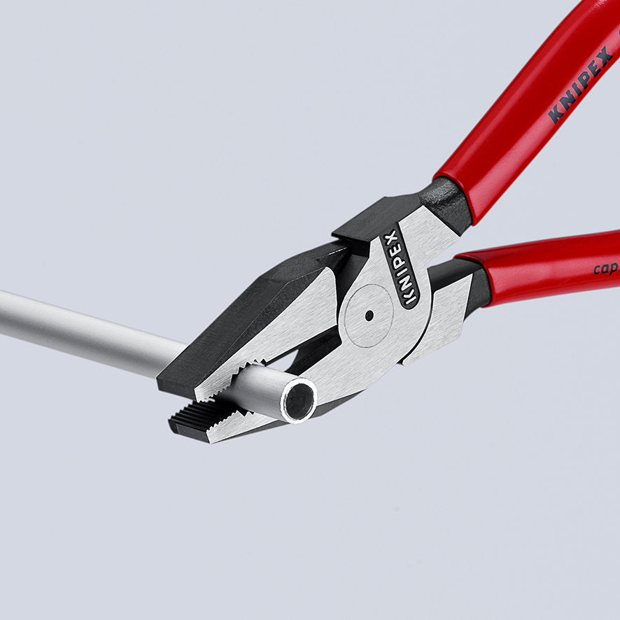 KNIPEX 02 02 225 T BK Pinza universal de alta palanca con mangos ergonómicos con protección anticaídas pavonada 225 mm (9″)