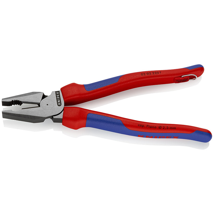 KNIPEX 02 02 225 T BK Pinza universal de alta palanca con mangos ergonómicos con protección anticaídas pavonada 225 mm (9″)