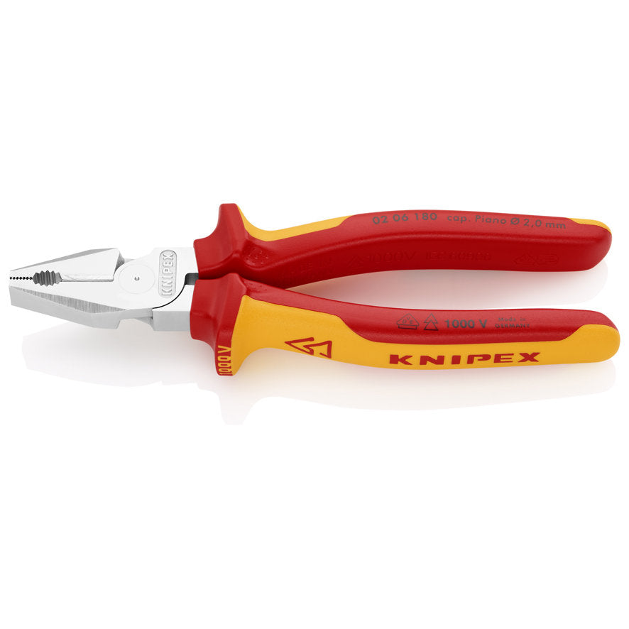 KNIPEX 02 06 180 SB Pinza aislada universal de alta palanca con mangos ergonómicos 1000V cromada 180 mm (7.25″)