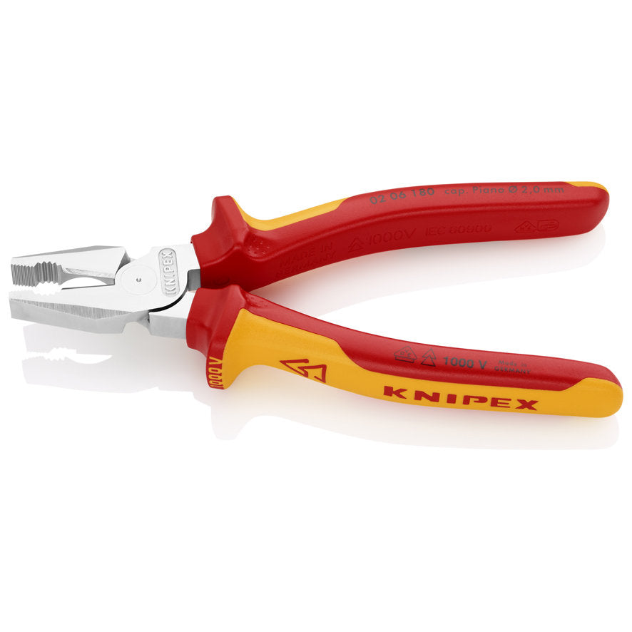 KNIPEX 02 06 180 SB Pinza aislada universal de alta palanca con mangos ergonómicos 1000V cromada 180 mm (7.25″)