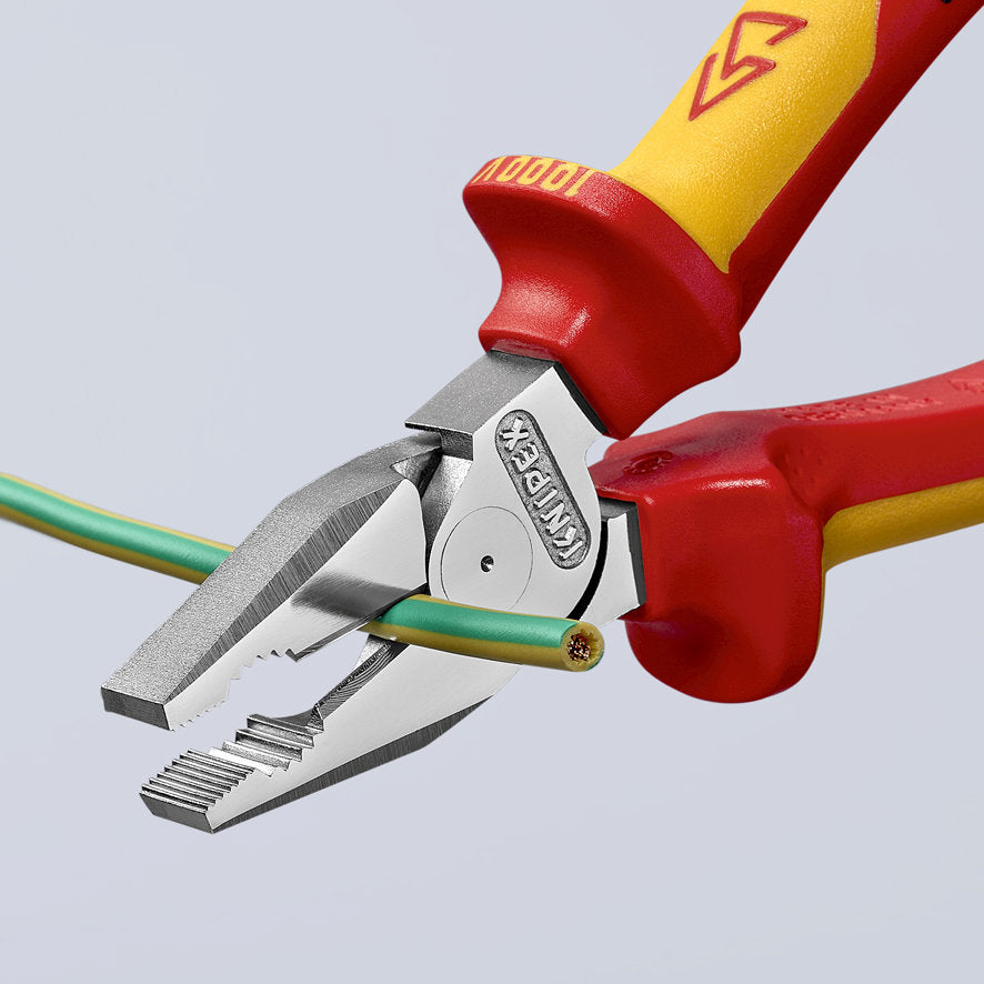 KNIPEX 02 06 225 Pinza aislada universal de alta palanca con mangos ergonómicos 1000V cromada 225 mm (9″)