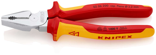 KNIPEX 02 06 200 SB Pinza universal para trabajos pesados aislados con fundas en dos componentes, según norma VDE cromado 200 mm