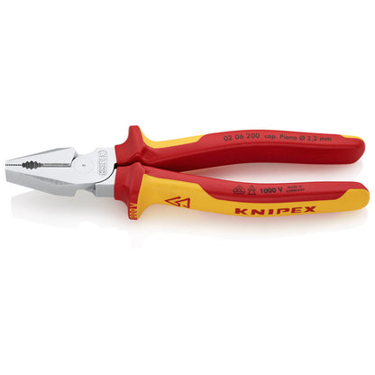 KNIPEX 02 06 200 SB Pinza aislada universal de alta palanca con mangos ergonómicos 1000V cromada 200 mm (8″)