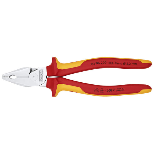 KNIPEX 02 06 200 SB Pinza aislada universal de alta palanca con mangos ergonómicos 1000V cromada 200 mm (8″)