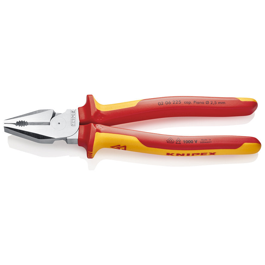 KNIPEX 02 06 225 Pinza aislada universal de alta palanca con mangos ergonómicos 1000V cromada 225 mm (9″)