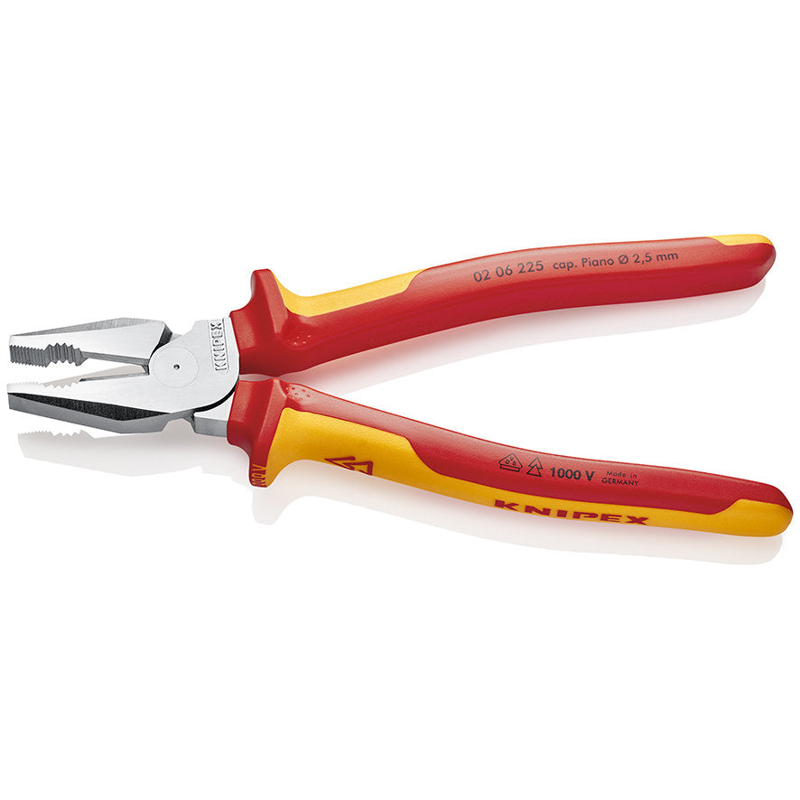 KNIPEX 02 06 225 Pinza aislada universal de alta palanca con mangos ergonómicos 1000V cromada 225 mm (9″)