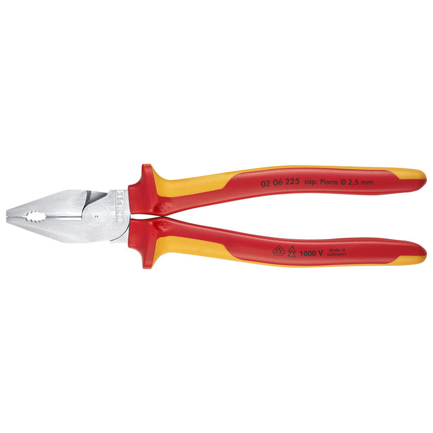 KNIPEX 02 06 225 Pinza aislada universal de alta palanca con mangos ergonómicos 1000V cromada 225 mm (9″)