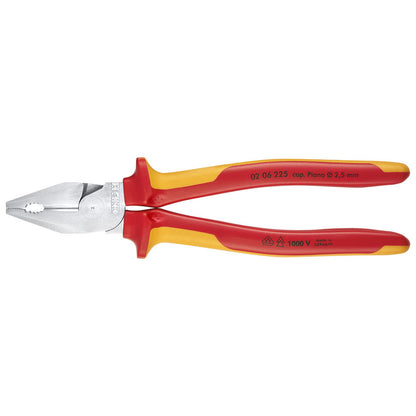 KNIPEX 02 06 225 SB Pinza aislada universal de alta palanca con mangos ergonómicos 1000V cromada 225 mm (9″)