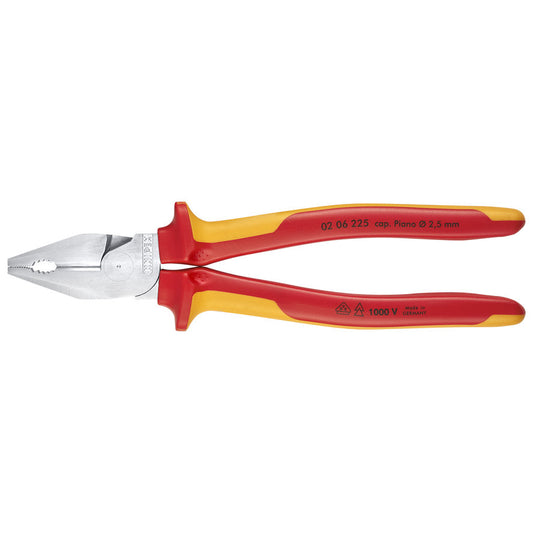 KNIPEX 02 06 225 SB Pinza aislada universal de alta palanca con mangos ergonómicos 1000V cromada 225 mm (9″)