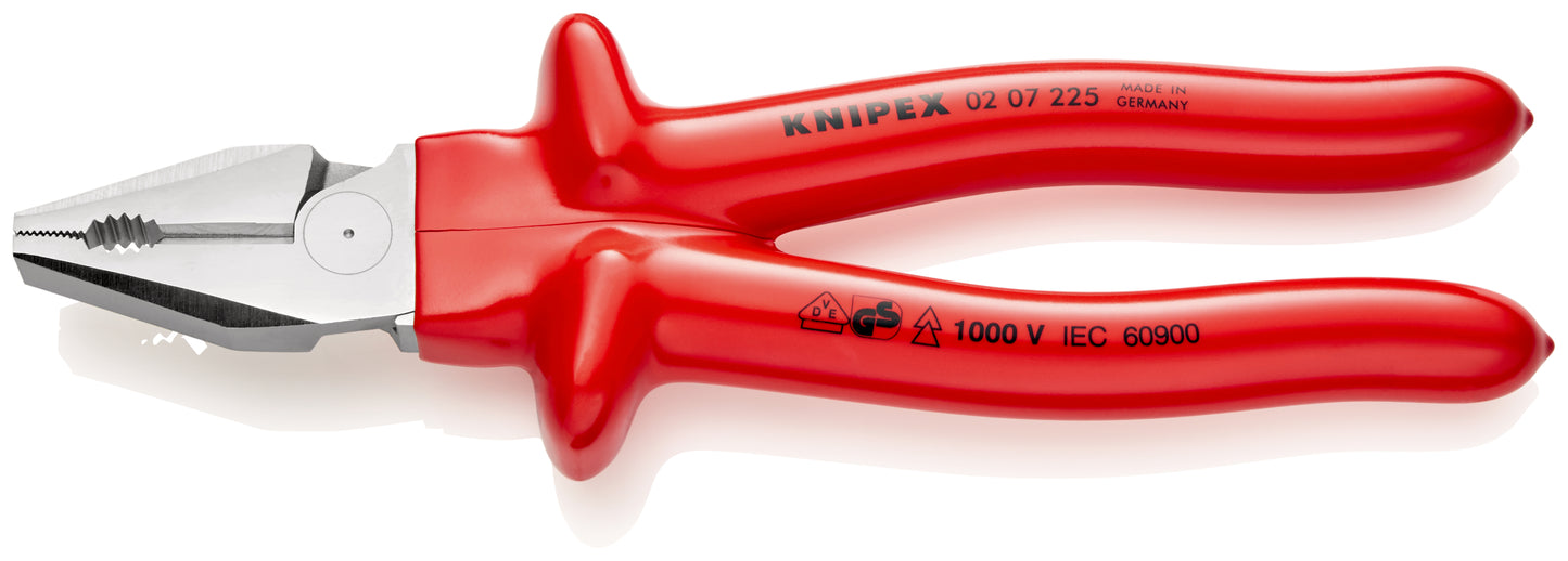 KNIPEX 02 07 225 Pinza universal para trabajos pesados aislados por inmersión en plástico reforzado, según norma VDE cromado 225 mm