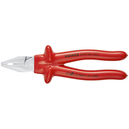 KNIPEX 02 07 225 Pinza aislada universal de alta palanca con mangos por inmersión en plástico reforzado 1000V cromada 225 mm (9″)