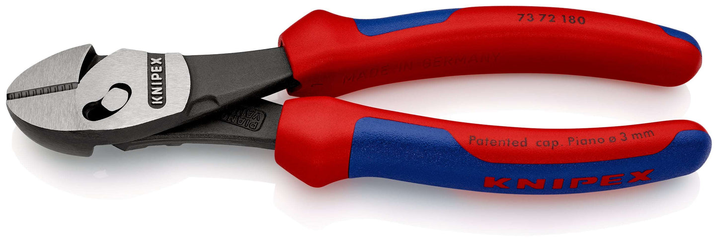 KNIPEX 73 72 180 BK TwinForce® Pinza de corte diagonal de alto rendimiento con mangos en dos componentes acabado pavonado 180 mm