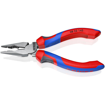 KNIPEX 08 22 145 SB Pinza universal de punta fina con mangos ergonómicos pavonada 145 mm (5.75″)