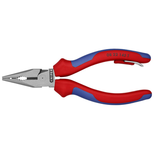 KNIPEX 08 22 145 T Pinza universal de punta fina con mangos ergonómicos con protección anticaídas pavonada 145 mm (5.75″)