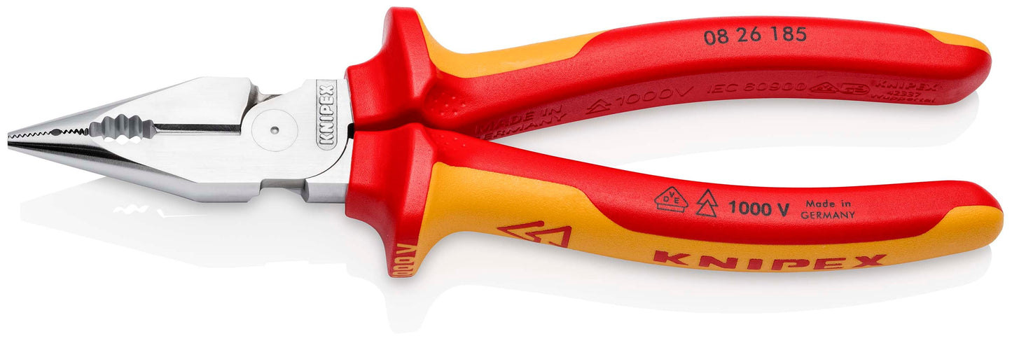 KNIPEX 08 26 185 Pinza aislada universal de punta fina con mangos ergonómicos 1000V cromada 185 mm (7.25″)