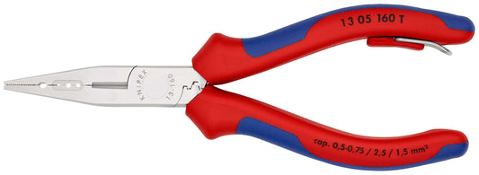 KNIPEX 13 05 160 T BK Pinzas de electricista Con fundas en dos componentes, con anilla de fijación integrada para colocar un dispositivo de protección anticaídas cromado 160 mm