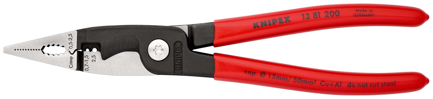 KNIPEX 13 81 200 Pinzas para instalaciones eléctricas recubierto de plástico acabado pavonado 200 mm