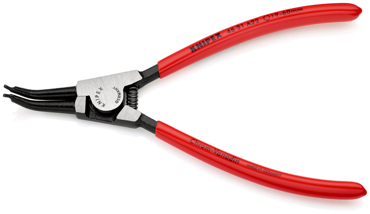 KNIPEX 46 31 A22 Pinza para anillos de retención exteriores con puntas ángulo 45° con mangos de plástico pavonada 185 mm (7.25'')