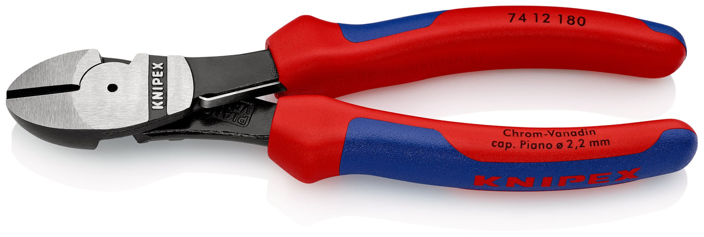 KNIPEX 74 12 180 SB Pinzas de corte diagonal tipo extra fuerte con mangos en dos componentes acabado pavonado 180 mm