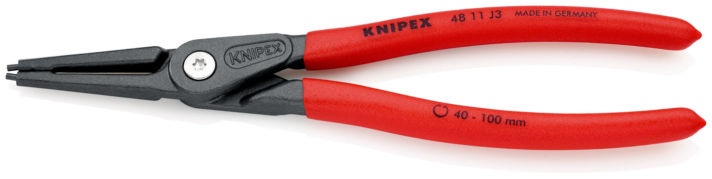 KNIPEX 48 11 J3 SB Pinza para anillos de retención interiores de precisión con puntas rectas con mangos de plástico pavonada 225 mm (9'')