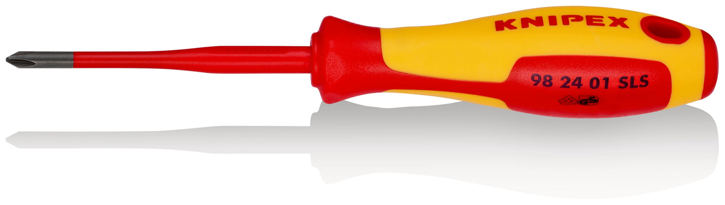 KNIPEX 98 24 01 SLS Desarmador de cruz Phillips (Slim) Plus/Minus aislado PH/S 1 con mango ergonómico 1000V bruñido 187 mm (7.25'')