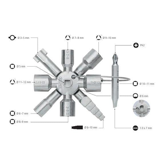 KNIPEX 00 11 01 Llave universal TwinKey para gabinetes de control cromada 95 mm (3.5″)