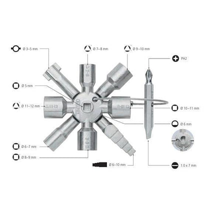 KNIPEX 00 11 01 Llave universal TwinKey para gabinetes de control cromada 95 mm (3.5″)