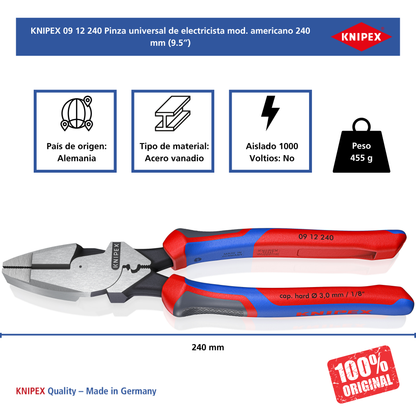 KNIPEX 09 12 240 SB Pinza universal de electricista mod. americano 240 mm (9.5")