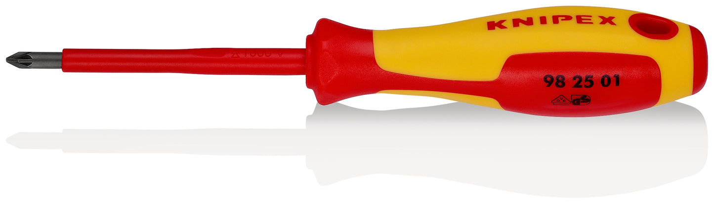 KNIPEX 98 25 01 Desarmador de cruz Pozidriv aislado PZ1 con mango ergonómico 1000V bruñido 187 mm (7.25'')