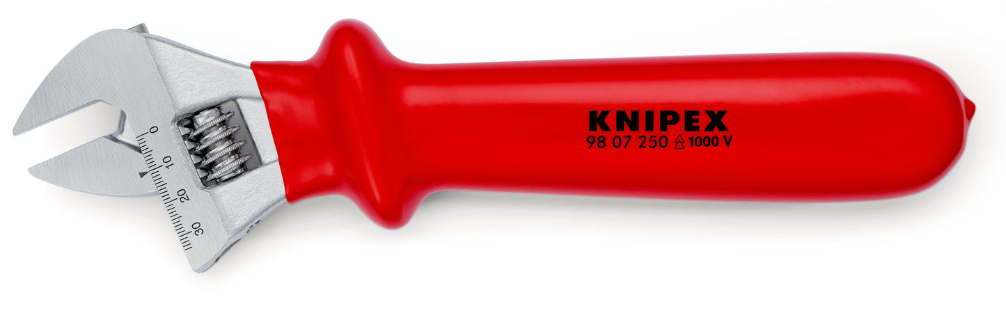 KNIPEX 98 07 250 Llave perica aislada con mangos por inmersión en plástico reforzado 1000V cromada 260 mm (10'')