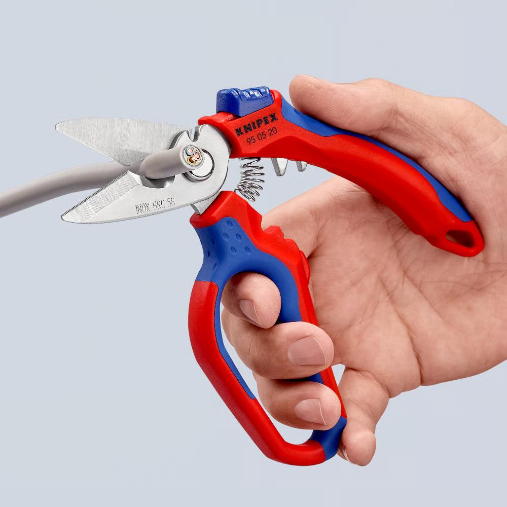 KNIPEX 95 05 20 SB Tijeras de electricista acodadas con mangos en dos componentes, reforzadas con fibra de vidrio pulido espejo 160 mm