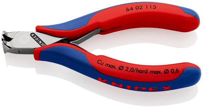 KNIPEX 64 02 115 SB Pinza de corte frontal para electrónica con mangos ergonómicos pulida 115 mm (4.5'')