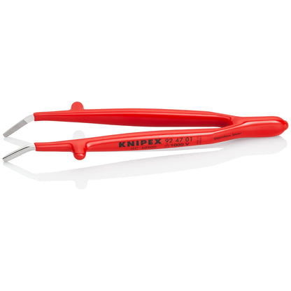 KNIPEX 92 47 01 Pinza de precisión aislada 1000V de acero inoxidable para sujeción con punta roma en ángulo de 30° de 148 mm (6'')
