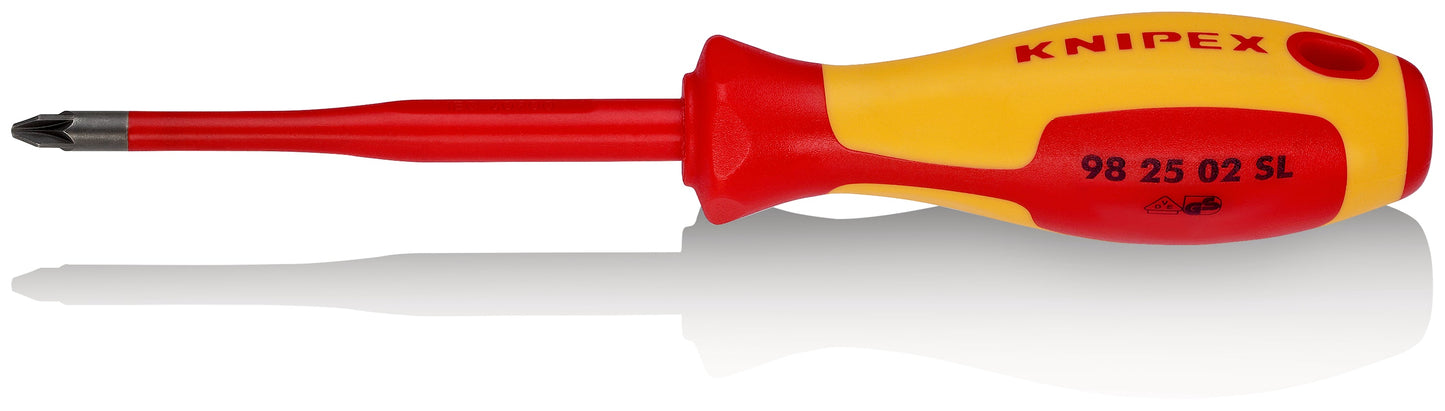 KNIPEX 98 25 02 SL Desarmador de cruz Pozidriv (Slim) aislado PZ2 con mango ergonómico 1000V bruñido 212 mm (8.25'')