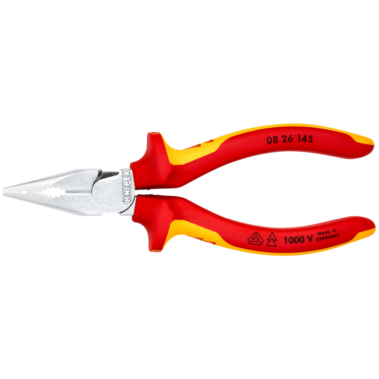 KNIPEX 08 26 145 SB Pinza aislada universal de punta fina con mangos ergonómicos 1000V cromada 145 mm (5.75″)