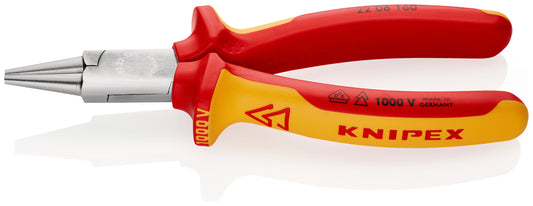 KNIPEX 22 06 160 Pinza de boca redonda aislados con fundas multicomponentes, según norma VDE cromado 160 mm