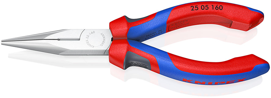 KNIPEX 25 05 160 SB Pinza de punta larga con filos de corte con mangos ergonómicos cromada 160 mm (6.25″)