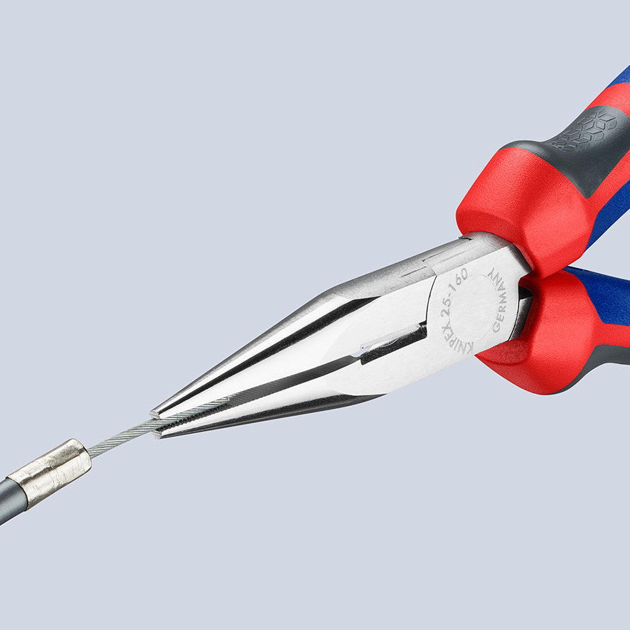 KNIPEX 25 05 160 SB Pinza de punta larga con filos de corte con mangos ergonómicos cromada 160 mm (6.25″)