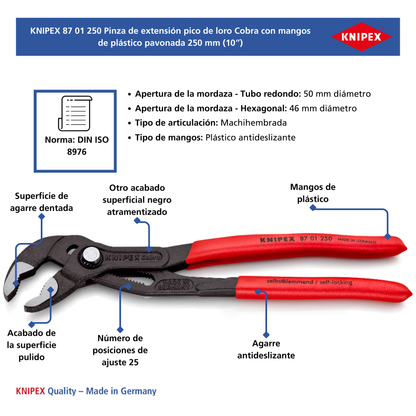 KNIPEX 87 01 250 Pinza de extensión pico de loro Cobra 250 mm (10″)