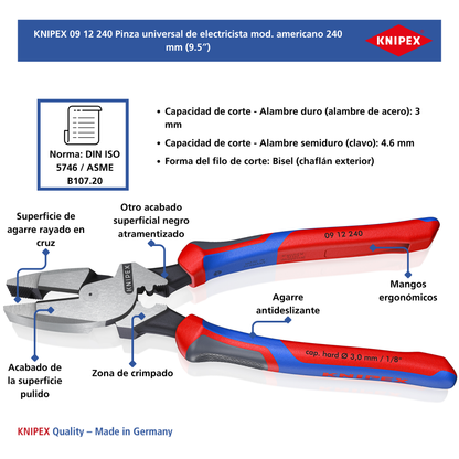 KNIPEX 09 12 240 SB Pinza universal de electricista mod. americano 240 mm (9.5")