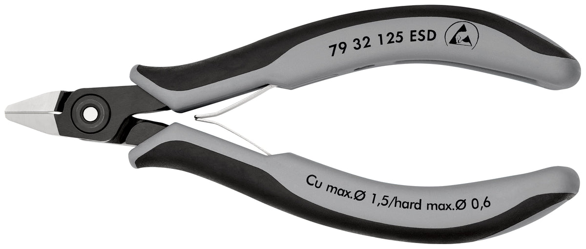 KNIPEX 79 32 125 ESD Pinzas de precisión de corte diagonal para electrónica ESD con mangos en dos componentes bruñido 125 mm