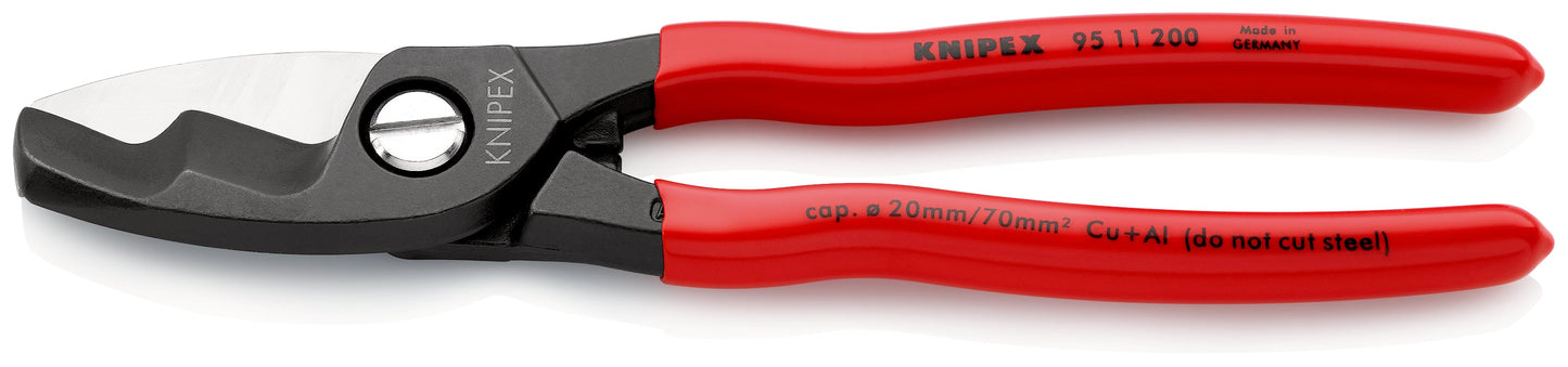 KNIPEX 95 11 200 Cortacables Con filo de corte doble con mangos de plástico bruñido 200 mm